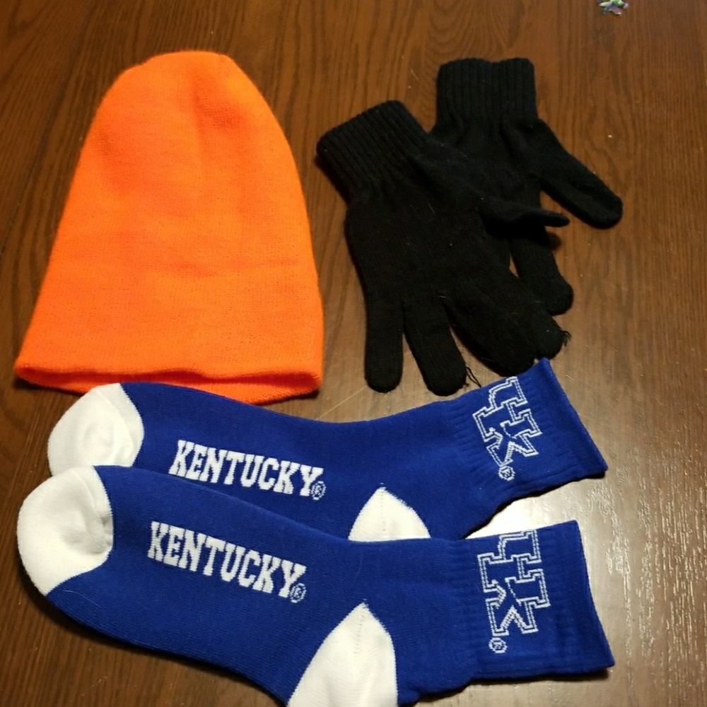 UK socks orange sock cap gloves NWOT